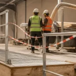 Protection collective : garde-corps et aspiration à la source sur chantier