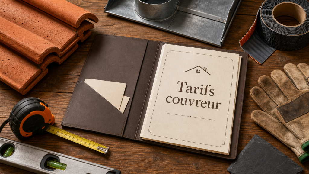 Tarif couvreur : devis, mètre et niveau sur chantier