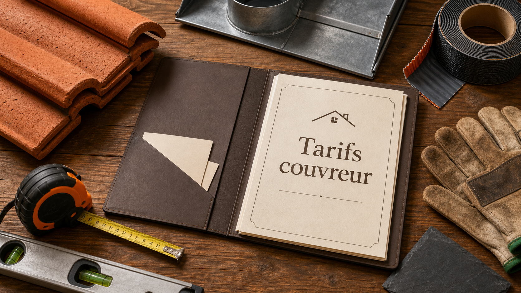 Tarif couvreur : devis, mètre et niveau sur chantier