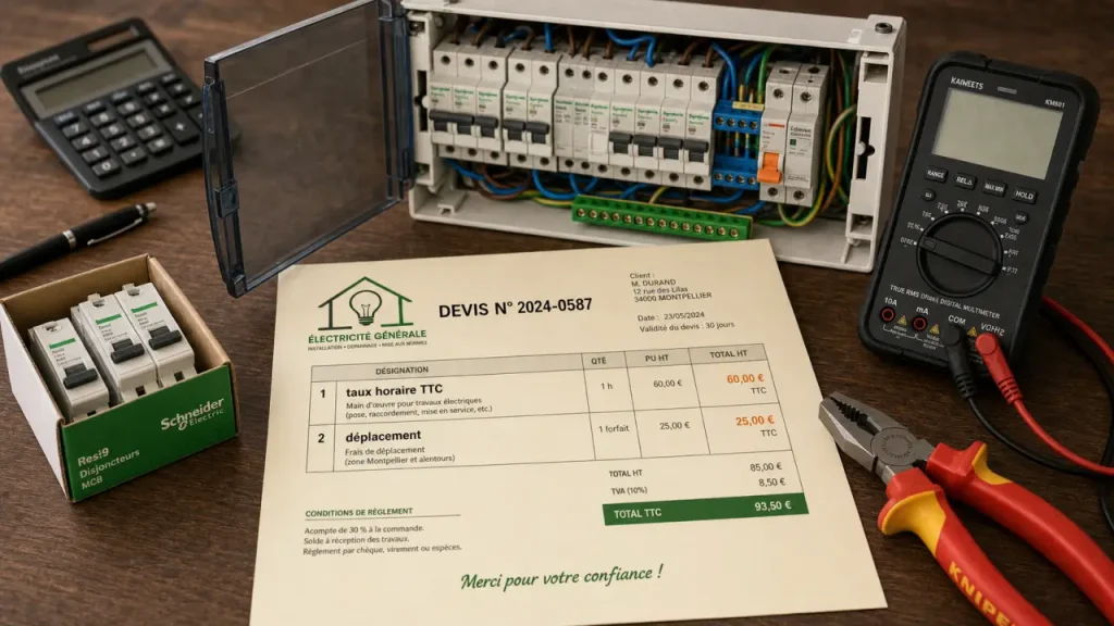 Taux horaire electricien : devis et frais