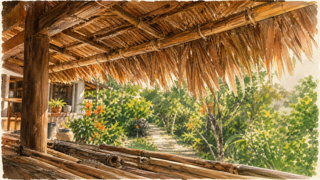 Toit en paille pour pergola naturel, pose durable en extérieur