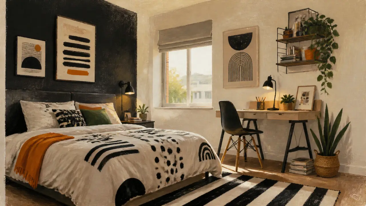 Chambre ado noir et blanc : lumière douce sans alourdir la pièce