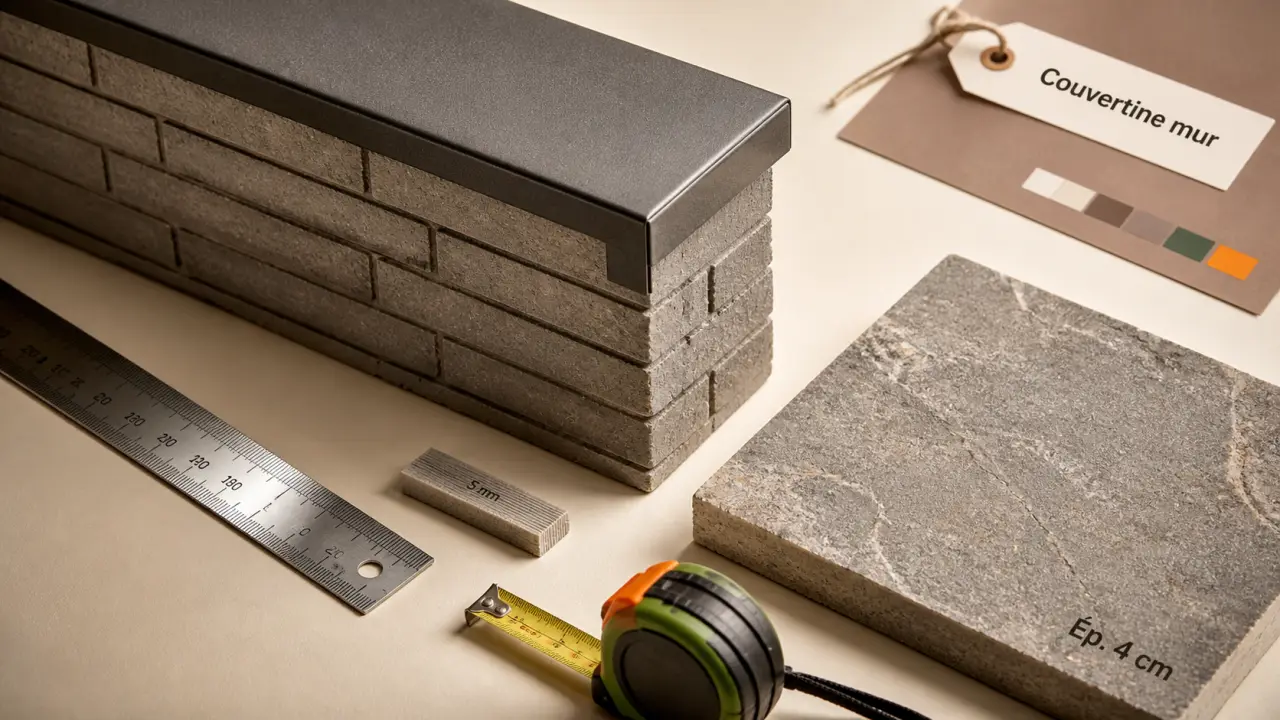 Couvertine mur aluminium gris anthracite protégeant un muret, comparaison aluminium acier pierre