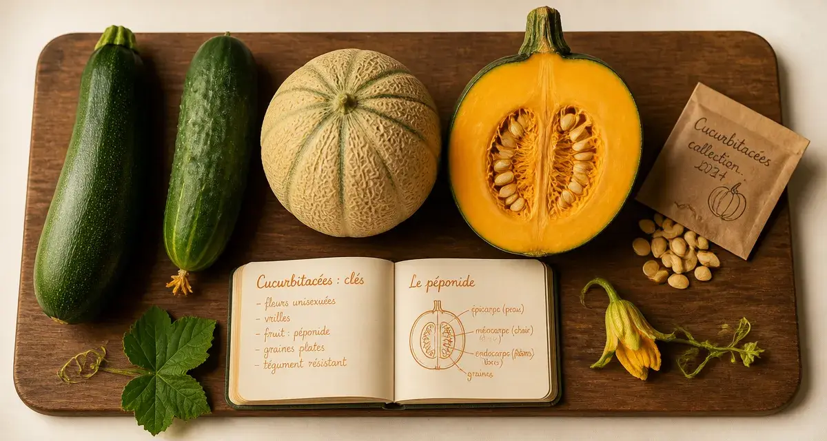 Cucurbitacées liste : clés cuisine, courgette, concombre, melon, potiron