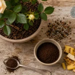 Engrais rosier naturel au pied : granulés bio et marc de café
