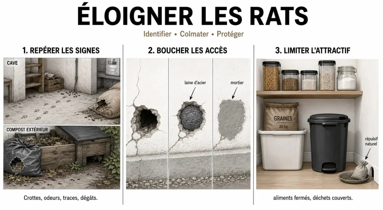 Comment éloigner des rats : illustration des signes, du colmatage et de la prévention