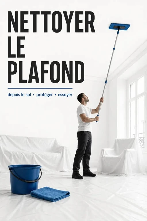 Laver un plafond sans se fatiguer avec un manche télescopique depuis le sol