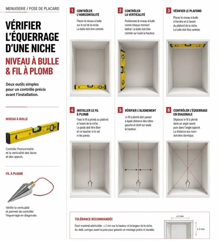 Vérification de l'équerrage pour poser une porte de placard coulissante