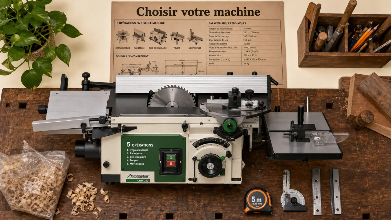 Machine pour travailler le bois : combinée 5 opérations en atelier bois
