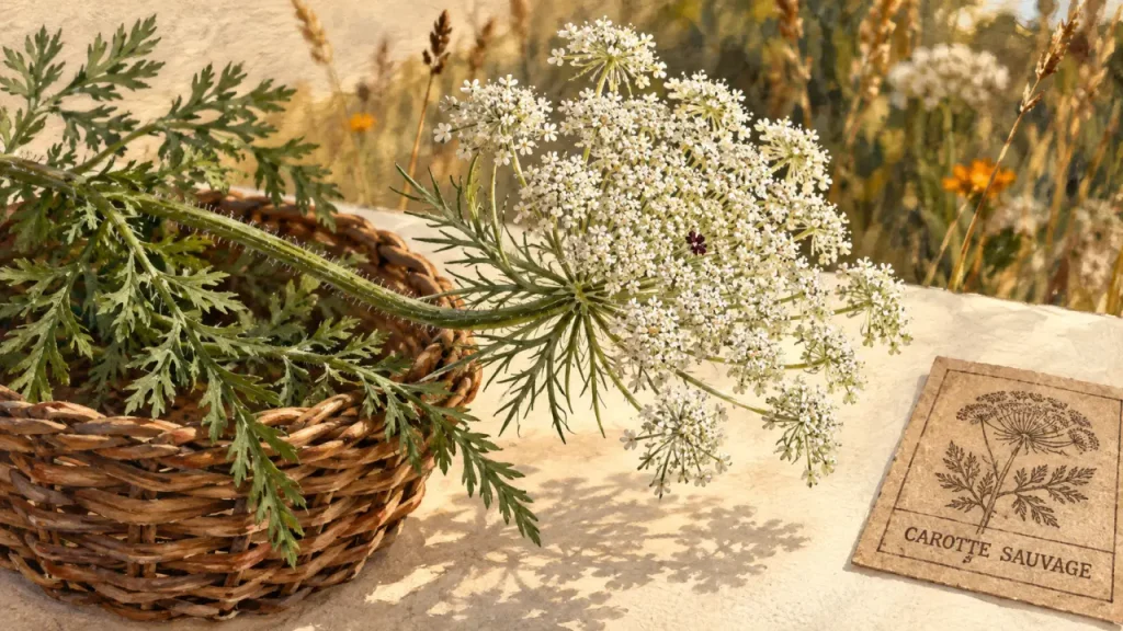 Carotte sauvage comestible : ombelle de Daucus carota