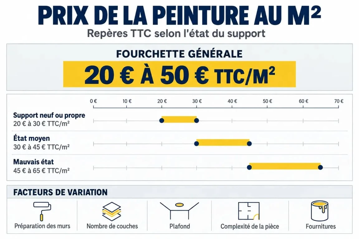 Infographie sur le prix de la peinture au mètre carré selon l’état des supports