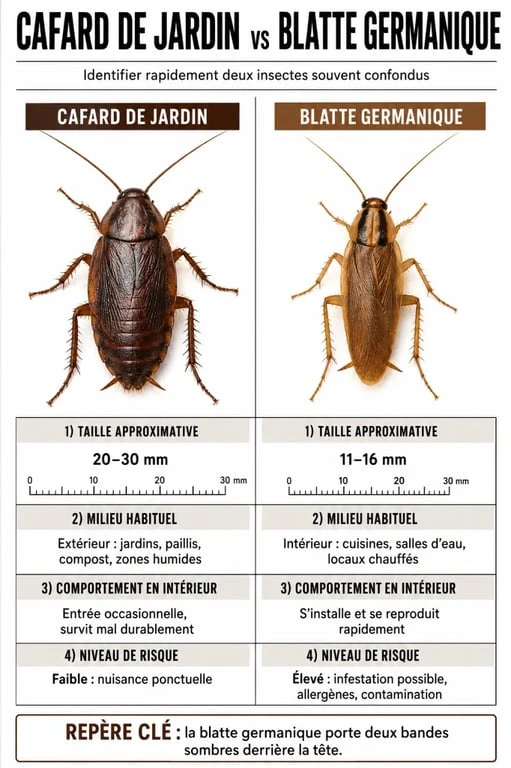 Cafard de jardin danger : comparaison visuelle avec la blatte germanique pour mieux identifier l’insecte