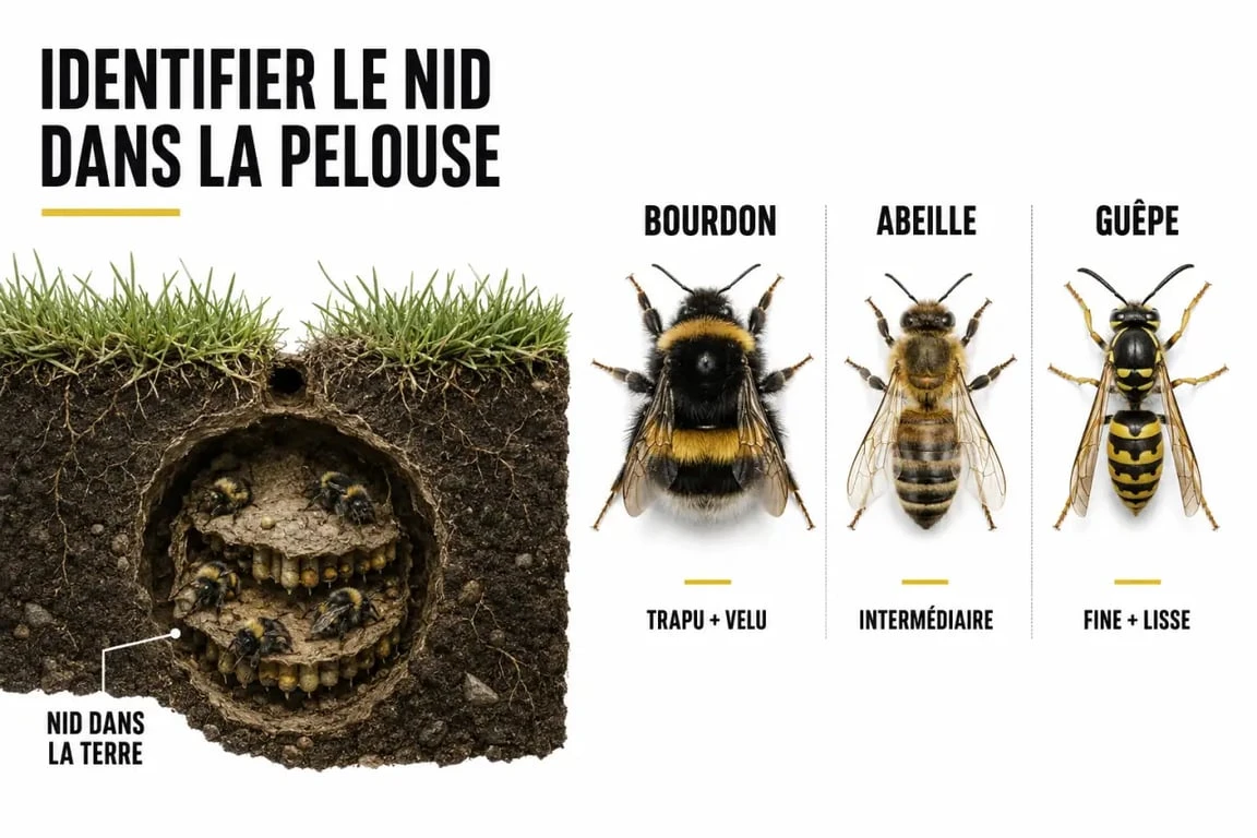 Nid de bourdon dans la terre que faire : comparaison visuelle entre bourdon, abeille et guêpe