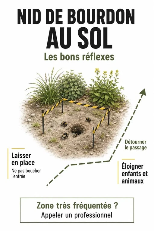 Nid de bourdon dans la terre que faire : sécuriser la zone et décider quoi faire