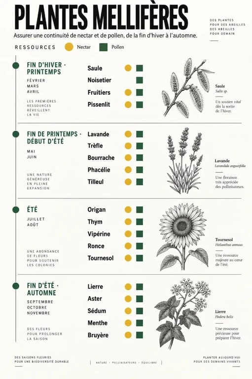 Infographie des plantes mellifères et de leurs floraisons selon les saisons