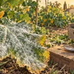 Traitement oidium courgette : feuille de courgette blanchie par l’oïdium